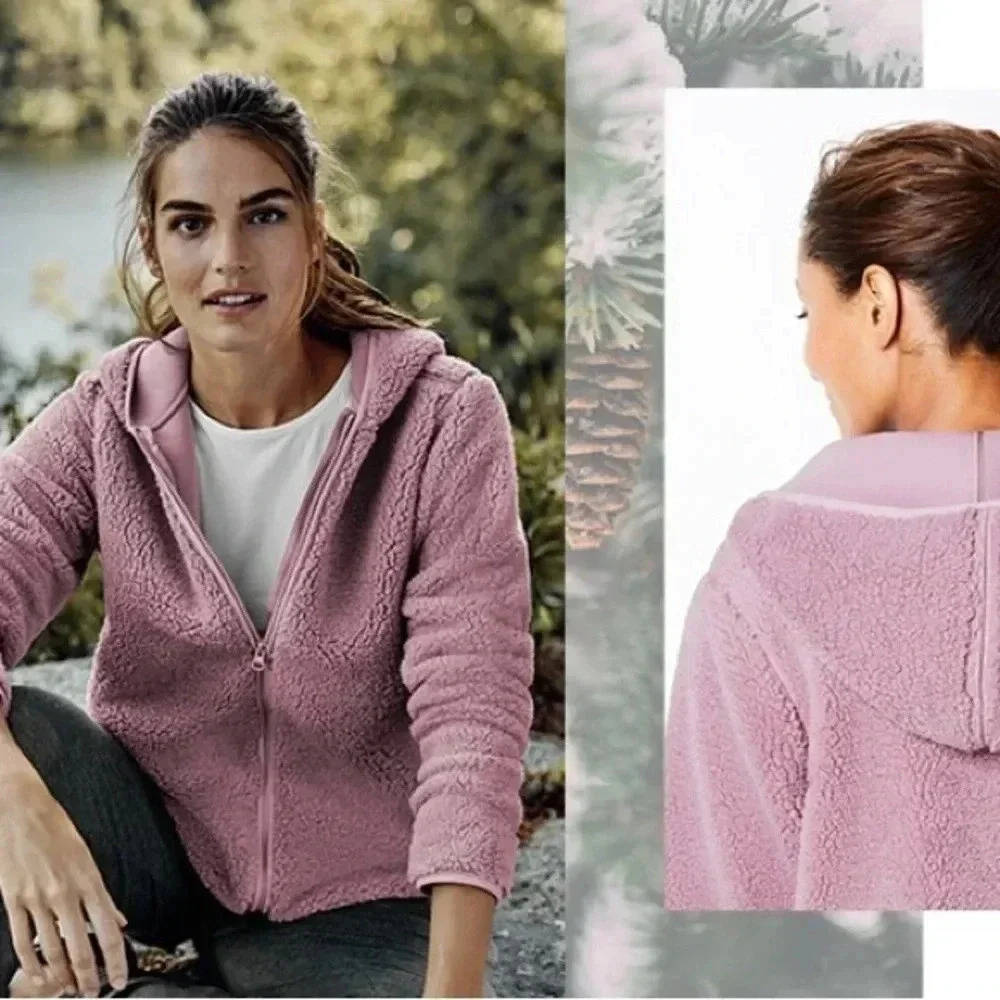 J. Jill Dusty Rose Mauve Fleece Hoodie Sweater Sweatshirt Women’s Size Large L